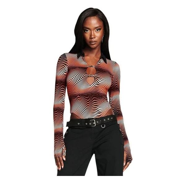 I.AM.GIA NWT‎ Dalia Bodysuit Long Sleeve in Tonal Wave Size Large - Picture 1 of 11